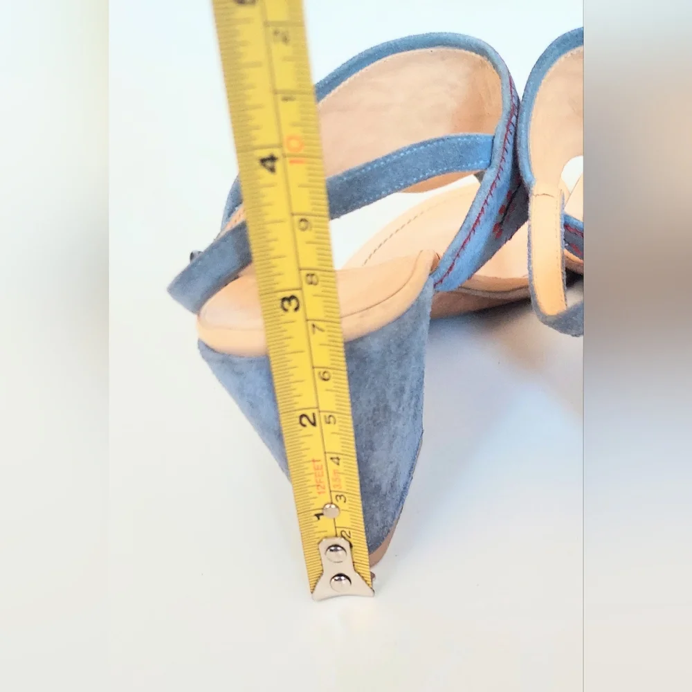 Miu Miu Embroidered Blue Suede Block Heel Sandals Size US 5.5 EU 35.5